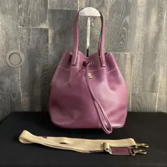 OLD ENGLAND 美品 ショルダーバッグ 巾着型 ショルダーベルト付き 紫のサムネイル