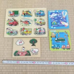 【知育玩具】木製パズル2点＋厚紙パズル2点セット　のりもの・どうぶつ　幼児向け