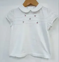 ファミリア 襟付き 半袖 カットソー 100 ホワイト チェリー刺繍