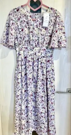 タグ付き新品 ロペピクニック 花柄 半袖 ワンピース パープル 水彩 ロング M