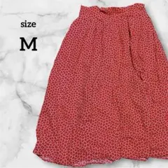 花柄 フレアスカート 赤 総柄 膝下丈 レディースM 春夏 大人可愛い