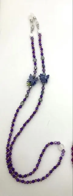 【M164】ハンドメイド　眼鏡・マスクストラップ　紫色と蝶②