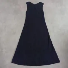 【日本製】ユニクロ ニットロングワンピース【S】コットン ネイビー