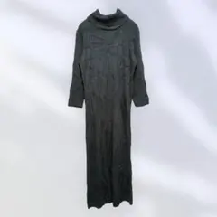 USA古着 ワーシントン リブニット マキシワンピース 黒 タートルネック XS