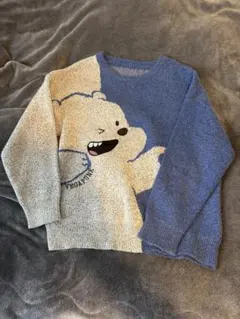 クマデザイン ニットセーター 青とグレー