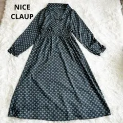 ナイスクラップ　NICE CLAUP 長袖ワンピース　花柄　青　レトロガール