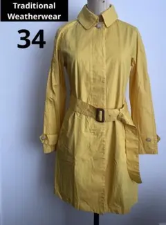 トラディショナルウェザーウェア　ステンカラーコート　ベルト有り　イエロー　34