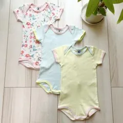プチバトー ミラレボーダープリント半袖ボディ　18m 81cm 3点セット