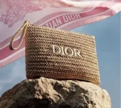 【新品未使用】DIOR ディオール ノベルティ ストロー素材 ポーチのサムネイル