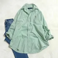 美品【ラルフローレン】オックスフォードシャツ ストライプ 長袖BD 大きいサイズ