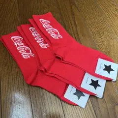 韓国靴下☆レディースソックス☆フリーサイズ☆Coca-Colaロゴ☆赤3足セットのサムネイル