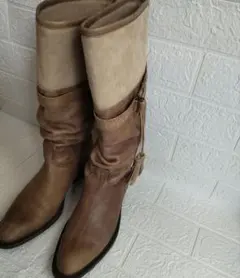 kanna　ロングブーツ ベージュ レザー フリンジ　ウエスタン　36　スペイン