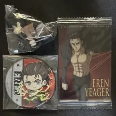 進撃の巨人 エレン・イェーガー フィギュア 缶バッジ ウエハースカード 3点