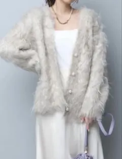 ベージュ 【シャギーカーディガン】
