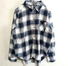 ゼナナ チェック柄 レギュラーカラー 長袖シャツ Ｌ 紺白茶 綿 春秋冬のサムネイル