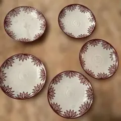 茶色の花模様の皿　5枚セット