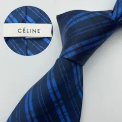 極美品✨セリーヌ ネクタイ チェック シルク100% イタリア製 ブルー