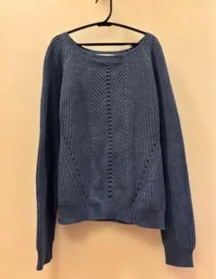 AS KNOW AS ブルー 編み込みデザイン 長袖ニットカットソー かわいい