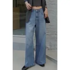 新品タグ付 レイヤードローライズコットンデニムパンツ