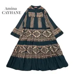 Amina　チャイハネ　ボヘーノワンピース　総刺繍　ティアード　ブラック　フレア