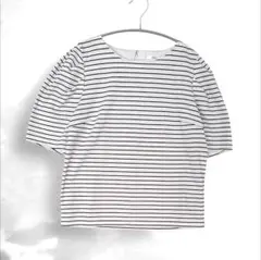 【美品】index インデックス ボーダー パフスリーブ カットソー M 白黒のサムネイル