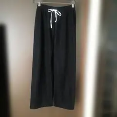 黒 ワイドパンツ 紐付き裏起毛
