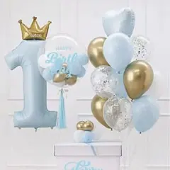 すぐ配送　パーティグッズ水色誕生日バルーン