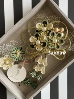 T-1183 つまみ細工 髪飾り 水引 卒業式 成人式 結婚式 七五三 髪飾り