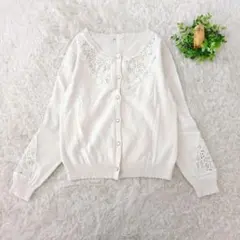 axes femme カーディガン アイボリー レース 花柄 ビジュー M