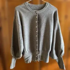 グレー バルーンスリーブ ニットカーディガン