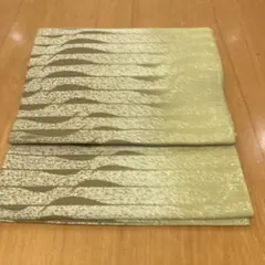 no1ー3 名古屋帯 開き仕立て　薄緑と茶色の波模様　美品