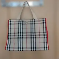 BURBERRYLONDONチェック柄キャンバストートバッグ ベージュ/レッドのサムネイル
