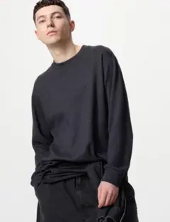 UNIQLOソフトニットフリースクルーネックT ダークグレー XLメンズ