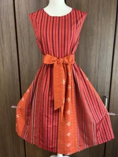 特価！　着物リメイク♪ 結城紬&大島紬パッチワンピース　MーL 裏地付　重ね着♪ 特価！ 着物リメイク♪ 結城紬&大島紬パッチワンピース MーL