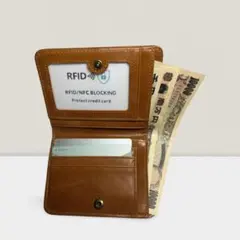 本革ミニ財布 メンズ 二つ折り RFIDスキミング防止 小銭入れ付きのサムネイル