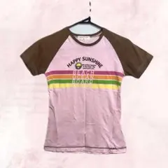 平成/ギャル/ピチT/ y2k /ピンクブラウン/ラグランスリーブ Tシャツ