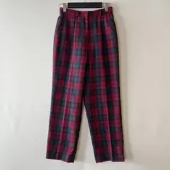 古着 タータンチェック パンツ ウール100% ワインレッド グリーン レトロ