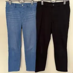 ユニクロ　ウルトラストレッチクロップドレギンスパンツ　デニム+黒　2枚セット