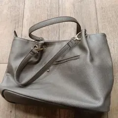 ハンドバッグ グレー シボ革調のサムネイル