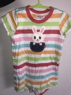 mikihouse ミキハウス ストライプ ウサギロンパース 80 半袖