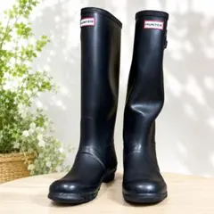 HUNTER バックベルト付きレインブーツ UK6(24.5cm相当) 黒 - メルカリ