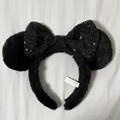 ミニー カチューシャ 黒 スパンコール ファー