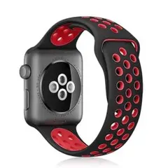 コンパチブル AppleWatchシリコンバンド 42mm～49mm, 黒/赤