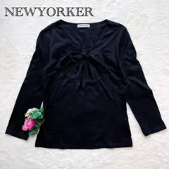 【NEWYORKER / 紐約客】長袖針織衫 胸前荷葉邊 黑色