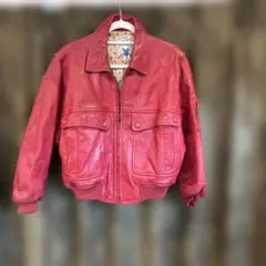 本革　日本製　レッド　リアルレザー　ヴィンテージジャケット　ブルゾン　MA1