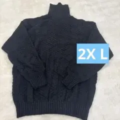 新品 メンズ ケーブルニット タートルネック セーター ブラック XL 秋冬のサムネイル