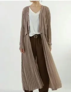 大特価 美品 アンティカ プリーツ付きニットカーデ ロング丈 ベージュ
