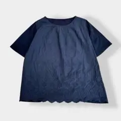 Provador レース 花柄 スカラップ 半袖 ブラウス ネイビー M