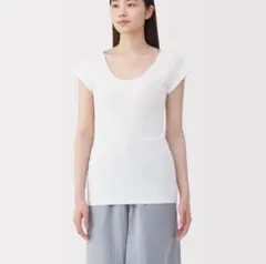無印良品 フライス編みフレンチスリーブTシャツ ホワイト Mのサムネイル