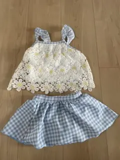 ベビー水着セット 白・水色 花柄